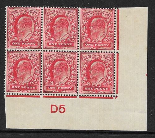M5(1) 1d Scarlet EDVII De La Rue control D5 Imperf UNMOUNTED MINT