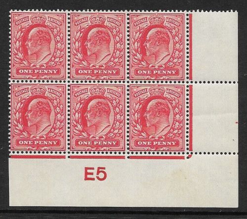 M5(1) 1d Scarlet EDVII De La Rue control E5 Imperf MOUNTED MINT