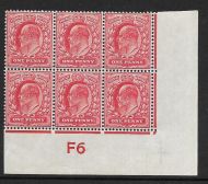 M5(1) 1d Scarlet EDVII De La Rue control F6 Imperf UNMOUNTED MINT