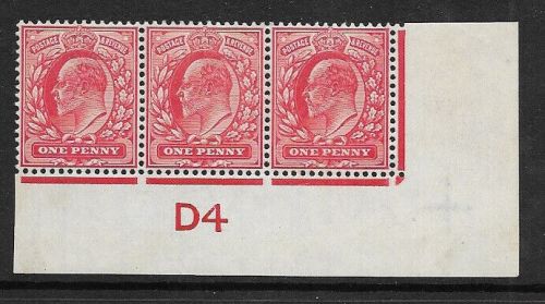M5(1) 1d Scarlet EDVII De La Rue control D4 Imperf MOUNTED MINT