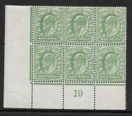 1907 M2(2) ½d Yellow Green Control I9 De La Rue perf V2 UNMOUNTED MINT