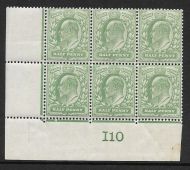 1907 M2(2) ½d Yellow Green Control I10 De La Rue perf V2A UNMOUNTED MINT