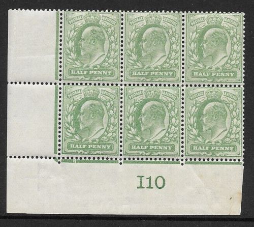 1907 M2(2) ½d Yellow Green Control I10 De La Rue perf V2A UNMOUNTED MINT