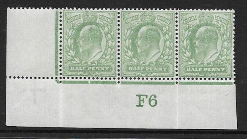 1907 M2(2) ½d Yellow Green Control F6 De La Rue perf V2A UNMOUNTED MINT