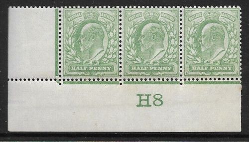 1907 M2(2) ½d Yellow Green Control H8 De La Rue perf V2A MOUNTED MINT