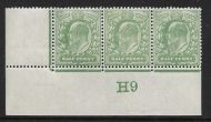 1907 M2(2) ½d Yellow Green Control H9 De La Rue perf V2A UNMOUNTED MINT