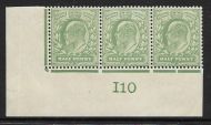 1907 M2(2) ½d Yellow Green Control I10 De La Rue perf H1 MOUNTED MINT