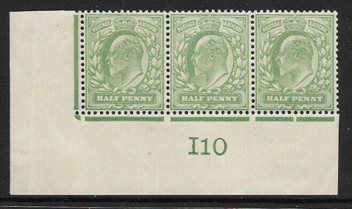 1907 M2(2) ½d Yellow Green Control I10 De La Rue perf H1 MOUNTED MINT