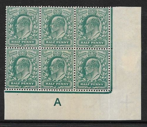 Sg 216 M1(2) ½d Blue-Green Control A imperf De La Rue perf H1 MOUNTED MINT