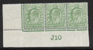 M2(2) ½d Yellow Green Control J10 De La Rue perf V2A plate 43c MOUNTED MINT