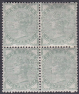 Sg 164 1880-1881 ½d Pale green block of 4 with pin perf at right unmounted Mint