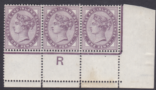 1d lilac control R perf Blck of 3 - with marginal rule UNMOUNTED MINT