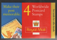 1997 GL4 Barcode Booklet 4 x 37p World Postcard stamps - complete -Cyl W2
