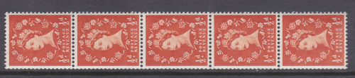sg540 ½d Wilding Edward Crown strip of five stamps spot on D UNMOUNTED MINT MNH