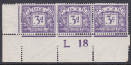 D5a Bluish Violet 3d Royal Cypher Postage due L18 Strip of 3 UNMOUNTED MINT