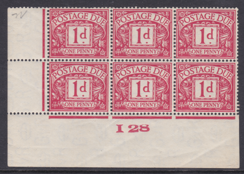 D11 1d Block Cypher Postage due Control I28 Imperf Very Lightly Mounted Mint