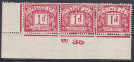 D11 1d Harrison Printings Postage due W35 Imperf Strip of 3 Unounted Mint