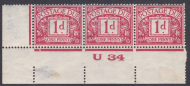 D11 1d Harrison Printings Postage due U34 imperf Strip of 3 Unmounted Mint