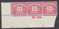 D11 1d Block Cypher Postage due Control K29 imperf strip of 3 UNMOUNTED MINT