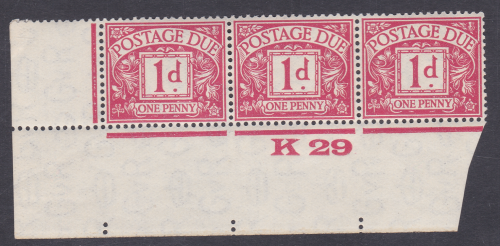 D11 1d Block Cypher Postage due Control K29 imperf strip of 3 UNMOUNTED MINT