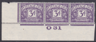 D14 3d Block Cypher Postage due Control O31 strip of 3 Imperf Unmounted Mint