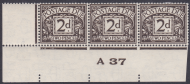 D21 2d Edward VIII Postage due Control strip of 3 A 37  UNMOUNTED MINT