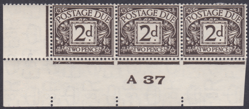 D21 2d Edward VIII Postage due Control strip of 3 A 37  UNMOUNTED MINT