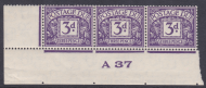 D22 3d Edward VIII Postage due Control strip of 3 A 37  UNMOUNTED MINT