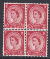 S66b 2½d Wilding 1 x 8mm band photo right m c white blck of 4 UNMOUNTED MINT