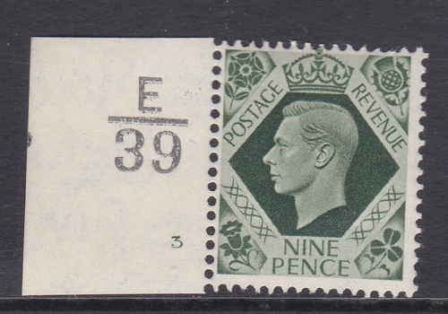 Sg 473a 9d Green Dark colours E39 3 No Dot single stamp MOUNTED MINT