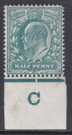 Sg 216 ½d Blue-Green Control C imperf Cut under PE plate 4c De La Rue M M