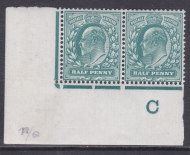 Sg 216 ½d Blue-Green Control De La Rue C Imperf Cont. Rule pair Date cut U M