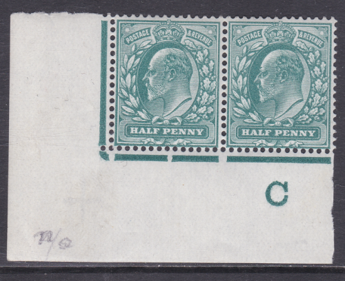 Sg 216 ½d Blue-Green Control De La Rue C Imperf Cont. Rule pair Date cut U M