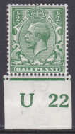 N14(17) ½d Cobalt Green Control U22 Imperf single MOUNTED MINT