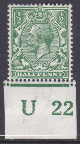 N14(17) ½d Cobalt Green Control U22 Imperf single MOUNTED MINT
