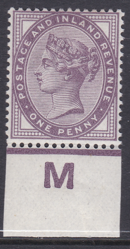 1d Very Deep Lilac control M imperf single LIGHTLY MOUNTED MINT