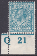 N31(-) 10d Bright Greenish Blue Royal Cypher control Q21 perf MOUNTED MINT