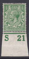 ½d Royal Cypher Control S21 Imperf MOUNTED MINT