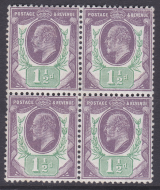 Sg 287 Spec M10(8) 1½d Pale slate purple + green(f) blck of 4 Somerset House U M