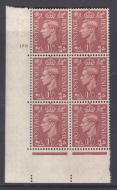 1937 1½d Brown R45 186 No Dot perf 5(E I) block 6 UNMOUNTED MINT MNH