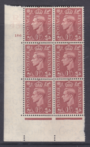 1937 1½d Brown R45 186 No Dot perf 5(E I) block 6 UNMOUNTED MINT MNH