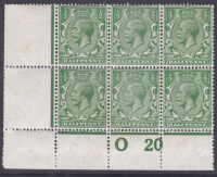 N14(-) ½d Pale Yellow Green Control O20 perf Block Of 6 MOUNTED MINT