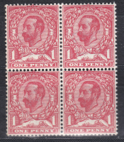 N7(2) 1d Pale Carmine Red Downey head Block of 4 Die 1A UNMOUNTED MINT MNH