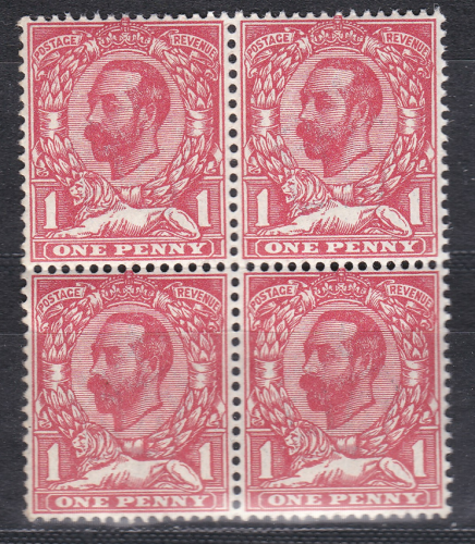 N7(2) 1d Pale Carmine Red Downey head Block of 4 Die 1A UNMOUNTED MINT MNH