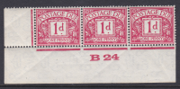 D11 1d Block Cypher Postage due Strip of 3 Control B 24 Imperf UNMOUNTED MINT