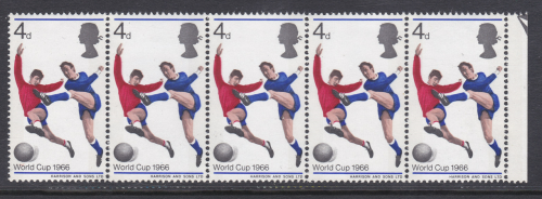 Sg 693e 1966 World Cup 4d (Ord) - Red patch below ball - strip UNMOUNTED MINT