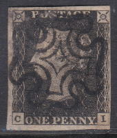 1d Greyish-Black   Penny black - SG spec AS72 Plate 11 Used with CERT