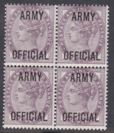 Sg O43  1d Lilac ARMY OFFICIAL overprint block of 4 UNMOUNTED MINT