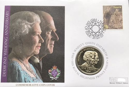 2007 Gibraltar Elizabeth  Philip Diamond Wedding Anniversary Coin Cover no. 977