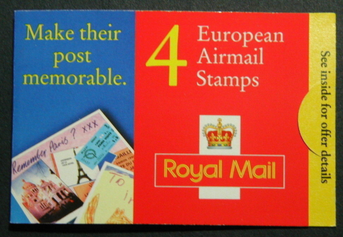 GGA2 4 x European Airmail stamps (30p) Barcode Booklet complete - Cylinder W2